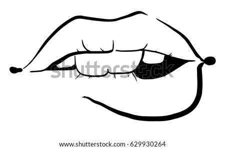 to cartoon draw how kissing lips Bite Glamour Mouth Illustration Stock Female Ajar Lips