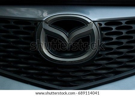 ODESSA, UKRAINE - MAY 7, 2017: Mazda logo and badge on the car