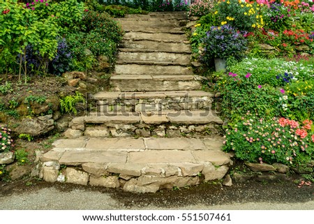 Natural Stone Landscaping Home Garden Stairs Stock Photo 59123698