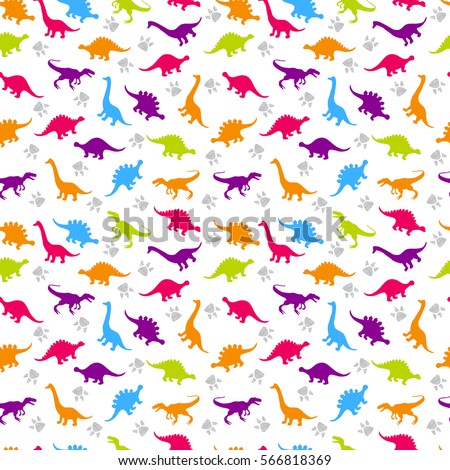 Cute kids pattern for girls and boys. Colorful dinosaurs on the abstract grunge background create a fun cartoon drawing. The background is made in neon colors. Urban backdrop for textile and fabric.