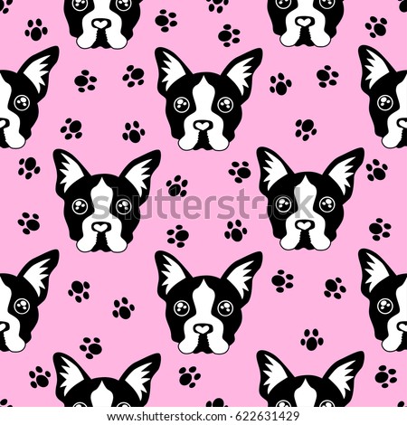 Cute kids pattern for girls and boys. Colorful dogs, Bulldog on the abstract grunge background create a fun cartoon drawing.The background is made in pink colors.Urban backdrop for textile and fabric