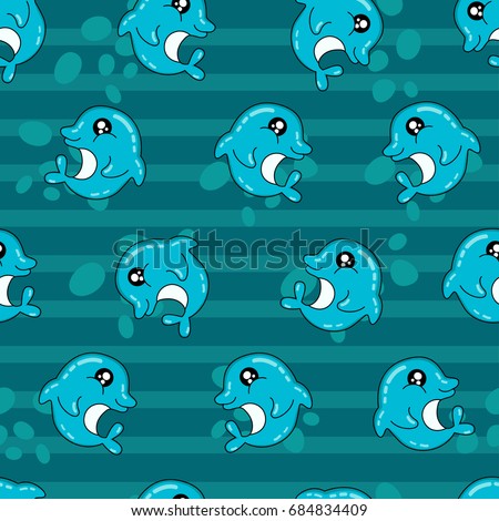 Cute kids pattern for girls and boys. Colorful dolphin on the abstract bright background create a fun cartoon drawing.The background is made in colors.Urban backdrop for textile and fabric