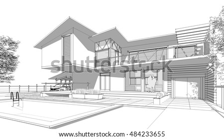 House Design Progress Architecture Drawing Visualization Stock ...