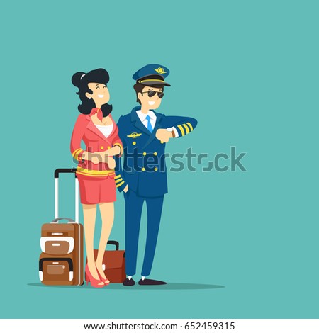 Stewardess and pilot. Vector illustration.