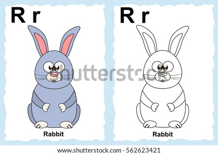 Alphabet Coloring Book Page With Outline Clip Art To Color Letter R Cartoon Rabbit