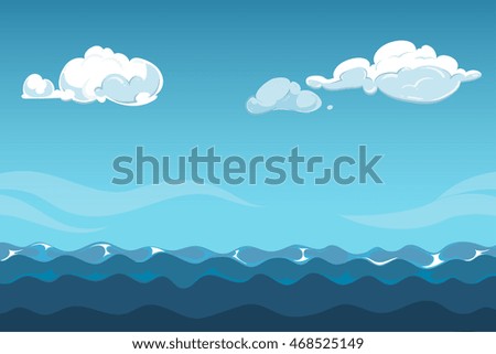 Sea Ocean Cartoon Landscape Sky Clouds Stock Vector 423037204 ...