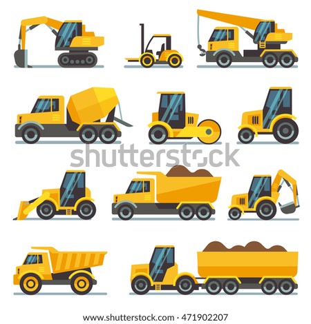 Industrial Construction Equipment Machinery Flat Vector Stock Vector ...