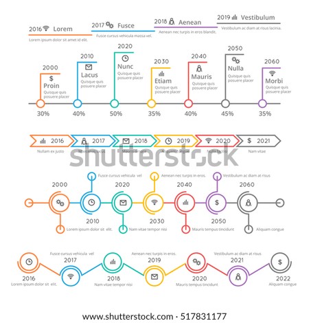 timeline charts thin line templates infographicのイラスト素材