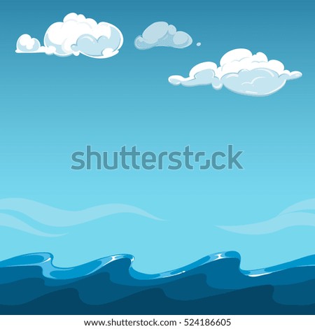 Sea Ocean Cartoon Landscape Sky Clouds Stock Vector 423037204 ...