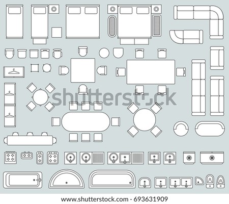 Top View Interior Line Furniture Icons Stock Vector 614520464 ...