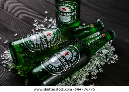Gomel.Belarus - May 18.2017. Heineken Lager Beer (Dutch: Heineken), or simply Heineken, is a pale lager beer with 5% alcohol by volume produced by the Dutch brewing company Heineken International.