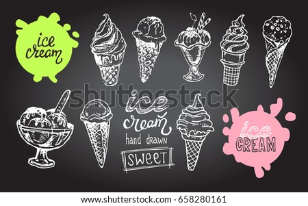 Ice Cream Set Hand Drawn Illustrations Stock Vector 119362138