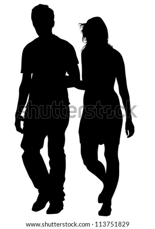 Clip Art Illustration Man Woman Walking Stock Illustration 42082099 ...