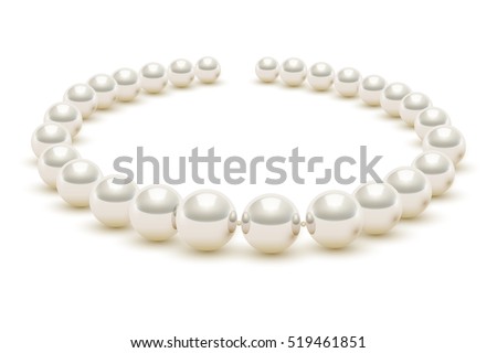 Shiny realistic Pearl necklace on white background, vector illustration, isolated