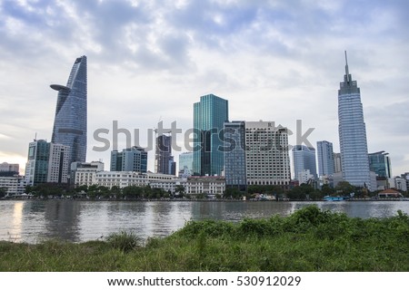 HO CHI MINH CITY, VIET NAM - DEC 07, 2016: Bitexco and other modern buidings in central of Sai gon, Viet Nam.