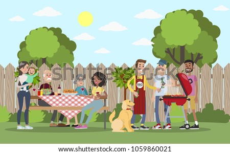 Family On BBQ Party On Backyard Stock Vector 1059860021 ...