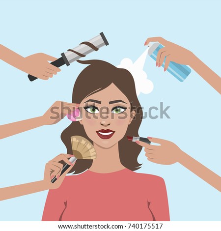 Woman Makeup Hands Doing Makeup Hair Stock Vector 740175517 - Shutterstock