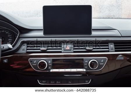 Vinnitsa, Ukraine - May 14, 2017. Audi A5 Sportback car.logo Audi, quattro system, sportcar, luxury car,sport sedan, modern car. Presentation Audi A5 Sportback.Inside the car,steering wheel,interior