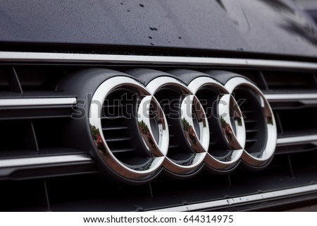 Vinnitsa, Ukraine - May 14, 2017. Audi A5 Sportback car.Front of the car, logo Audi,diesel,quattro system, sportcar, luxury car,sport sedan, modern car. Presentation- Audi A5 Sportback
