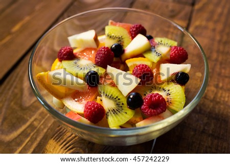 Fruit Salad Fruits Background On Wood Stock Photo 101756608 - Shutterstock