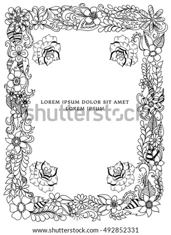 Enchanted Forest Vector Illustration Zentangl Frame Colors For Photos Coloring Book Anti Stress Adults