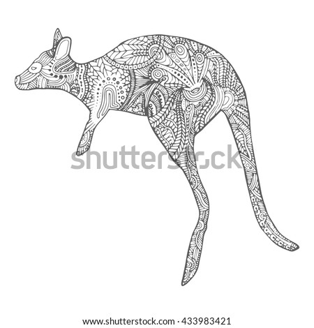 Hand Drawing Zentangle Kangaroo Coloring Page Stock Vector ...