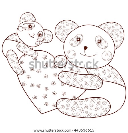 kid coloring book page cute panda with heart and baby panda brown outline whimsical - Kid Coloring Book kid coloring book page cute panda with heart and baby panda brown outline whimsical - Kid Coloring Book