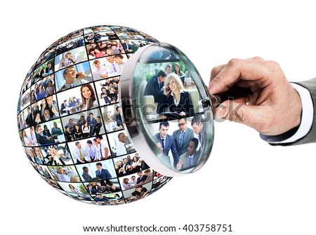 Human resource concept, magnifying glass searching people