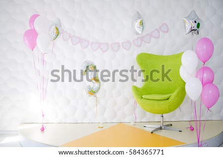 The interior of a child's birthday party, photo zone