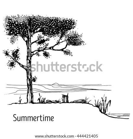 Strange Forestsilhouetteof Trees Hand Drawn Vector Stock-vektorgrafik