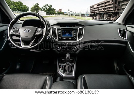 MOSCOW, RUSSIA - JUNE 25, 2017 Hyundai Creta / Hyundai ix25, interior view. Test of new Hyundai Creta / Hyundai ix25. This car is 4WD compact crossover SUV. 2.0