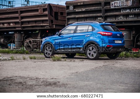 MOSCOW, RUSSIA - JUNE 25, 2017 Hyundai Creta / Hyundai ix25, front-side view. Test of new Hyundai Creta / Hyundai ix25. This car is 4WD compact crossover SUV. 2.0