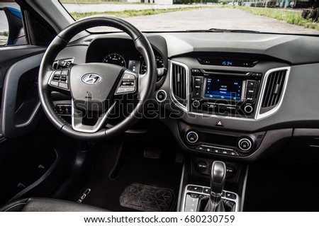 MOSCOW, RUSSIA - JUNE 25, 2017 Hyundai Creta / Hyundai ix25, interior view. Test of new Hyundai Creta / Hyundai ix25. This car is 4WD compact crossover SUV. 2.0