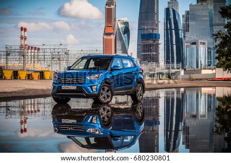 MOSCOW, RUSSIA - JUNE 25, 2017 Hyundai Creta / Hyundai ix25, front-side view. Test of new Hyundai Creta / Hyundai ix25. This car is 4WD compact crossover SUV. 2.0