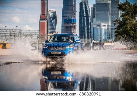 MOSCOW, RUSSIA - JUNE 25, 2017 Hyundai Creta / Hyundai ix25, front-side view. Test of new Hyundai Creta / Hyundai ix25. This car is 4WD compact crossover SUV. 2.0