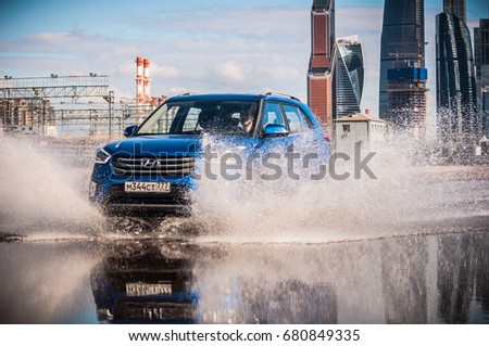 MOSCOW, RUSSIA - JUNE 25, 2017 Hyundai Creta / Hyundai ix25, front-side view. Test of new Hyundai Creta / Hyundai ix25. This car is 4WD compact crossover SUV. 2.0