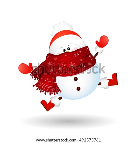 Cute, funny Snowman feeling excited isolated on white background. vector cartoon illustration.