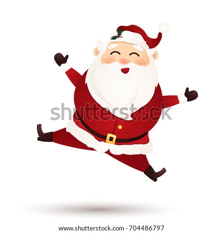 christmas cute santa claus feeling excited isolated on white background santa clause jumping waving - White Santa Claus christmas cute santa claus feeling excited isolated on white background santa clause jumping waving - White Santa Claus