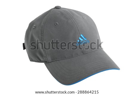 ST. PETERSBURG, RUSSIA - June 01, 2012: ADIDAS baseball cap isolated on white background, with the company's distinctive three parallel bars