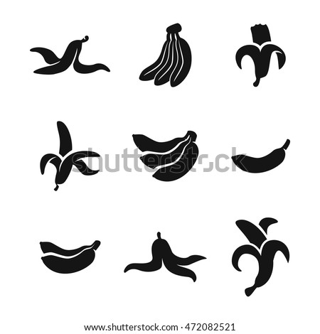 Banana vector icons. Simple illustration set of 9 banana elements, editable icons, can be used in logo, UI and web design