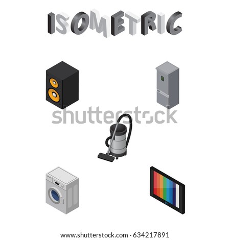 isometric electronics set vac television kitchen stock vector