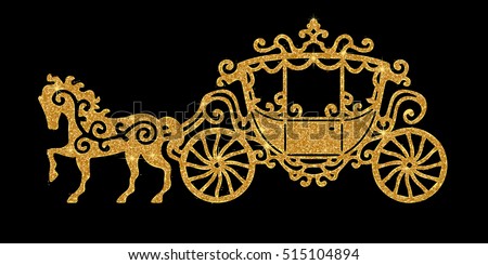 Horse Carriage Golden Silhouette Vector Illustration Stock Vector