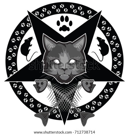 Download Lucipurr Evil Cat Pentagram Crossed Fish Stock Vector ...