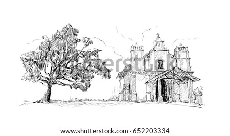 sketch landscape showing india church catholic stock vector royalty