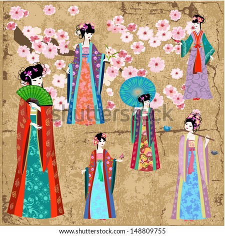 Oriental girl in retro costume