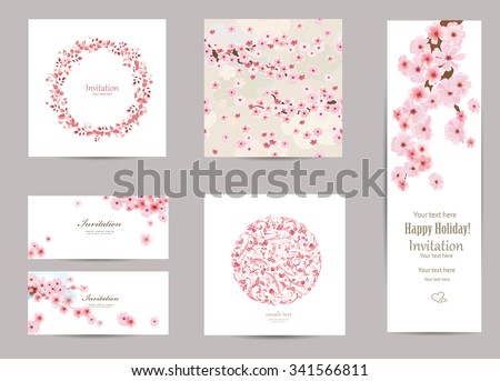 collection of greeting cards with a blossom sakura for your design. seamless texture with japanese floral pattern