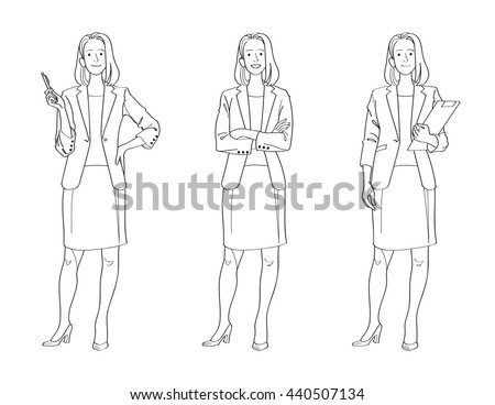 Line Drawing Illustration Confident Business Woman Stock 