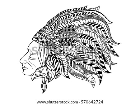 Line art hand drawing black red indian isolated on white background doodle style tatoo Line art hand drawing black red indian isolated on white background doodle style tatoo