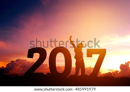 Silhouette young man Happy for 2017 new year