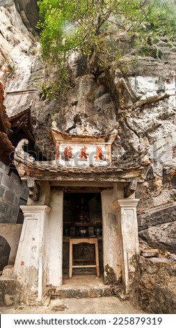 Ancient buddhist pagoda cave complex Bich Dong. Ninh Binh, Vietnam travel destination